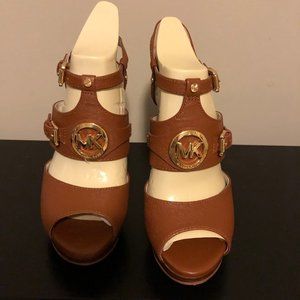 Michael Kors Brown Strap Peep Toe Sandal Heels